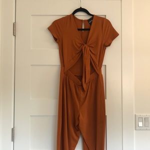 Front cut out long pant romper